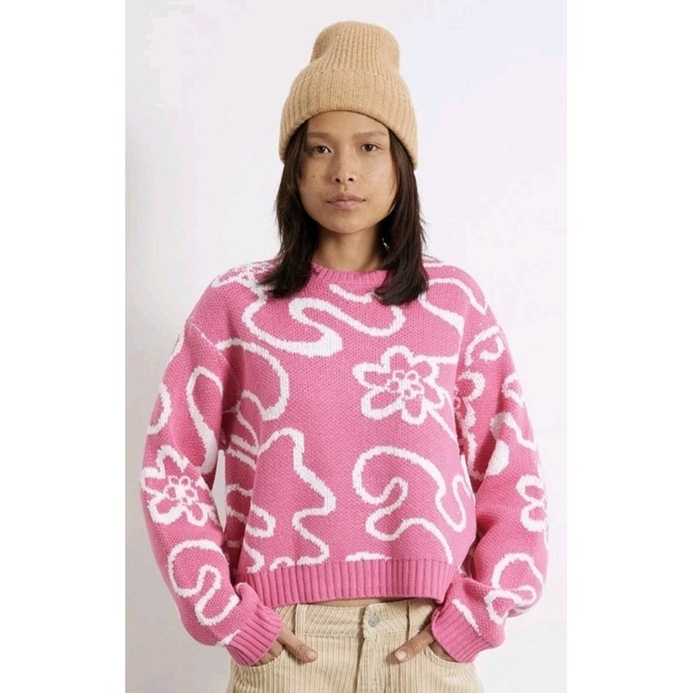 New Pacsun LA‎ Hearts Adventure Hour SweaterPink Flower Punk Preppy Women XS